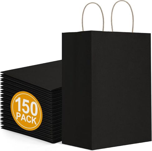 BagDream 150 حزمة 8x4.25x10 أكياس الهدايا متوسطة الحجم كرافت براون أكياس الهدايا الورقية مع مقابض البقالة السائبة التسوق التجزئة البضائع هدية أكياس الورق عيد ميلاد حفل زفاف لصالح الحقائب in Kuwait