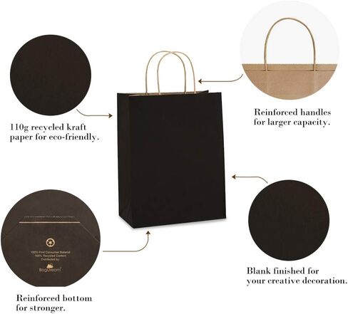 BagDream 150 حزمة 8x4.25x10 أكياس الهدايا متوسطة الحجم كرافت براون أكياس الهدايا الورقية مع مقابض البقالة السائبة التسوق التجزئة البضائع هدية أكياس الورق عيد ميلاد حفل زفاف لصالح الحقائب in Kuwait