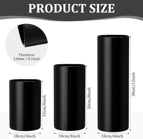 مزهريات زجاجية أسطوانية سوداء مزهرية زهور زجاجية (الارتفاع: 6 بوصة 8 بوصة 12 بوصة؛ العمق: 4 بوصة) مزهرية زجاجية طويلة على شكل إعصار عائمة حامل شموع حديث للمنزل وحفلات الزفاف الرسمية وحفلات العشاء المركزية (3 قطع) in Kuwait