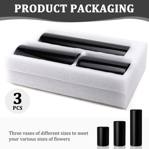 مزهريات زجاجية أسطوانية سوداء مزهرية زهور زجاجية (الارتفاع: 6 بوصة 8 بوصة 12 بوصة؛ العمق: 4 بوصة) مزهرية زجاجية طويلة على شكل إعصار عائمة حامل شموع حديث للمنزل وحفلات الزفاف الرسمية وحفلات العشاء المركزية (3 قطع) in Kuwait