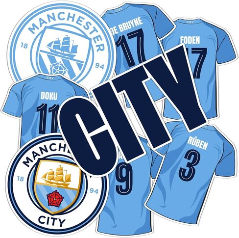 Manchester City Stickers Man City MCFC Sheet Vinyl Football Soccer Premier League Decal Laptop Water Bottle Car Scrapbook (Type 2-4 Player Sheet) in Saudi Arabia