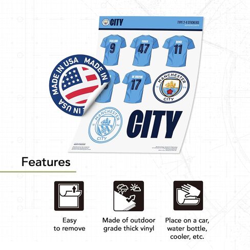 Manchester City Stickers Man City MCFC Sheet Vinyl Football Soccer Premier League Decal Laptop Water Bottle Car Scrapbook (Type 2-4 Player Sheet) in Saudi Arabia