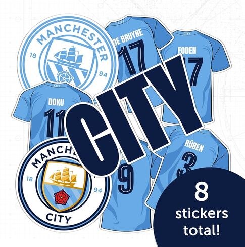 Manchester City Stickers Man City MCFC Sheet Vinyl Football Soccer Premier League Decal Laptop Water Bottle Car Scrapbook (Type 2-4 Player Sheet) in Saudi Arabia