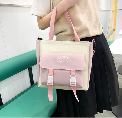 5Pcs Kawaii Anime Canvas School Backpack Combo Set with Pins Cute Bear Pendant Aesthetic Daypack School Essential Kit in Saudi Arabia