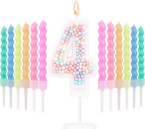 Macaron Birthday Candles, Number 7 Candles Sweet Number Candles with 12pcs Rainbow Spiral Candles Candy Color Colorful Cake Topper Candle Pastel Candles for Anniversary Party Wedding Boys Girls in Saudi Arabia