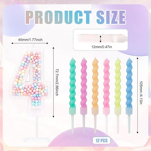Macaron Birthday Candles, Number 7 Candles Sweet Number Candles with 12pcs Rainbow Spiral Candles Candy Color Colorful Cake Topper Candle Pastel Candles for Anniversary Party Wedding Boys Girls in Saudi Arabia