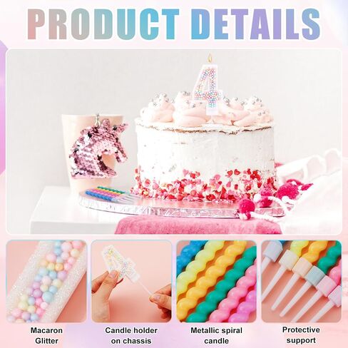 Macaron Birthday Candles, Number 7 Candles Sweet Number Candles with 12pcs Rainbow Spiral Candles Candy Color Colorful Cake Topper Candle Pastel Candles for Anniversary Party Wedding Boys Girls in Saudi Arabia