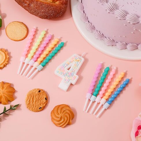 Macaron Birthday Candles, Number 7 Candles Sweet Number Candles with 12pcs Rainbow Spiral Candles Candy Color Colorful Cake Topper Candle Pastel Candles for Anniversary Party Wedding Boys Girls in Saudi Arabia