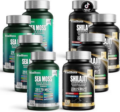 WindBoss.Sea Moss and shilajit Bundle - 120 Count - Seamoss 7000mg, Black Seed Oil 4000mg, Ashwagandha 2000mg, Ginger & Shilajit 9000mg, Rhodiola Rosea 1000mg, All in 1 Supplements (1 Pack) in Saudi Arabia
