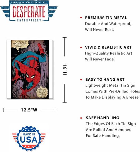 لافتة حائط من القصدير Spider Man من Desperate Enterprises - ديكور حائط معدني عتيق حنين - صُنع في الولايات المتحدة الأمريكية in Kuwait
