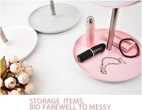 AFULILI LED Lighted Makeup Mirror with 3 Color Lighting Dimmable Touch Screen Ewelry Storage Desktop Lighting Mirror Bedroom Mirror 360° Adjustment (Flat, Pink) in Saudi Arabia