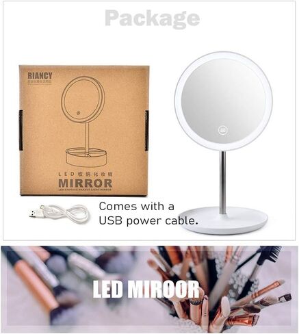 AFULILI LED Lighted Makeup Mirror with 3 Color Lighting Dimmable Touch Screen Ewelry Storage Desktop Lighting Mirror Bedroom Mirror 360° Adjustment (Flat, Pink) in Saudi Arabia