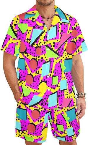 HUGLAZY Mens 2 Piece Outfits Tropical Shirts Short Sleeve Hawaiian Shirt And Shorts Beach Outfits Party Disco in Saudi Arabia