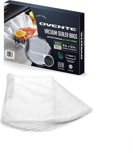 100 قطعة من أكياس OVENTE مسبقة القطع مقاس 11 بوصة × 16 بوصة تعمل مع جميع آلات ختم الفراغ، شديدة التحمل، خالية من مادة BPA لتخزين الطعام المحكم، وإعداد الوجبات، والفيديو الصوتي، والميكروويف والفريزر الآمن ACPSVPG100 in Kuwait