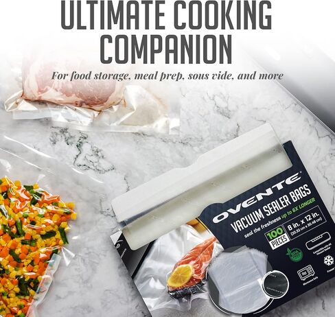 100 قطعة من أكياس OVENTE مسبقة القطع مقاس 11 بوصة × 16 بوصة تعمل مع جميع آلات ختم الفراغ، شديدة التحمل، خالية من مادة BPA لتخزين الطعام المحكم، وإعداد الوجبات، والفيديو الصوتي، والميكروويف والفريزر الآمن ACPSVPG100 in Kuwait