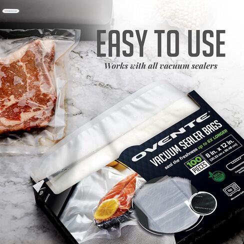 100 قطعة من أكياس OVENTE مسبقة القطع مقاس 11 بوصة × 16 بوصة تعمل مع جميع آلات ختم الفراغ، شديدة التحمل، خالية من مادة BPA لتخزين الطعام المحكم، وإعداد الوجبات، والفيديو الصوتي، والميكروويف والفريزر الآمن ACPSVPG100 in Kuwait