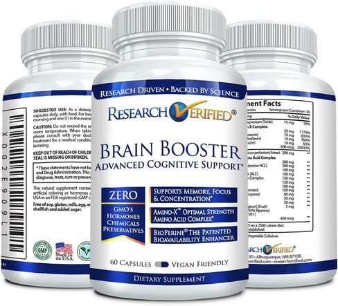 Brain Booster - Nootropic Supplement to Enhance Cognitive Function - 180 Vegan Friendly Capsules - 3 Bottles in Kuwait
