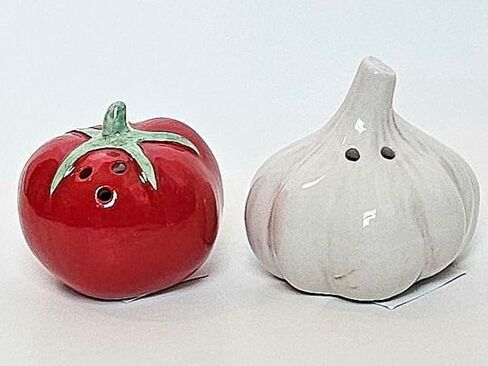 Tomato & Garlic Salt & Pepper Shaker Set, 2 inches by 2 inches by 2.25 inches., Mini, Red, White in Saudi Arabia