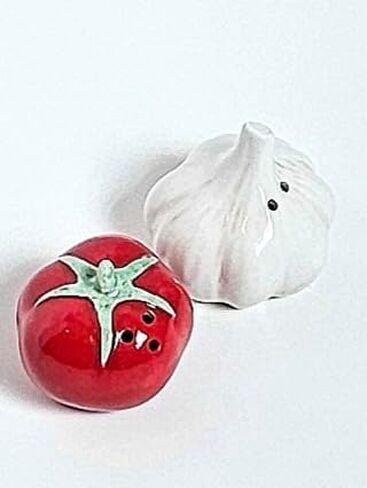 Tomato & Garlic Salt & Pepper Shaker Set, 2 inches by 2 inches by 2.25 inches., Mini, Red, White in Saudi Arabia