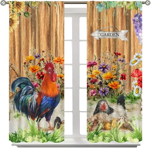 Rooster Curtains Rustic Farm Sunflower Chicken Pattern Window Treatments for Bedroom Living Room Kitchen Watercolor Painting Décor Drapes 2 Panel Sets Total Size 42" x 45" in Saudi Arabia