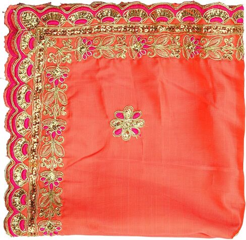 Medium Pooja Cloth Mat Aasan Orange Artificial Silk Aasan Decorative Cloth with Sequence Work(Size:-19 InchesX19 Inches) Multipurpose Pooja Indian Traditional Festival Decoration Item & Article in Saudi Arabia
