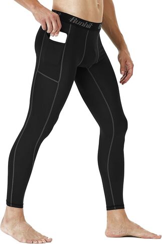 Runhit Mens Compression Pants Running Tights Pockets Sports Leggings Spandex Workout Cycling Athletic Thermal in Kuwait