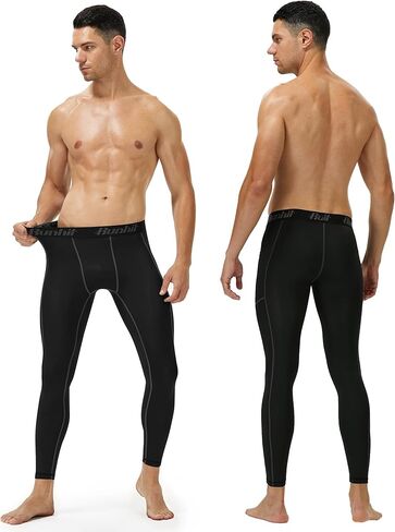 Runhit Mens Compression Pants Running Tights Pockets Sports Leggings Spandex Workout Cycling Athletic Thermal in Kuwait