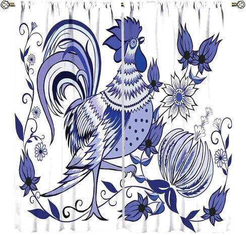Rooster Curtains Rustic Farm Sunflower Chicken Pattern Window Treatments for Bedroom Living Room Kitchen Watercolor Painting Décor Drapes 2 Panel Sets Total Size 42" x 45" in Saudi Arabia