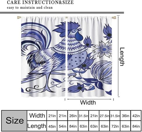 Rooster Curtains Rustic Farm Sunflower Chicken Pattern Window Treatments for Bedroom Living Room Kitchen Watercolor Painting Décor Drapes 2 Panel Sets Total Size 42" x 45" in Saudi Arabia
