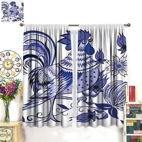 Rooster Curtains Rustic Farm Sunflower Chicken Pattern Window Treatments for Bedroom Living Room Kitchen Watercolor Painting Décor Drapes 2 Panel Sets Total Size 42" x 45" in Saudi Arabia
