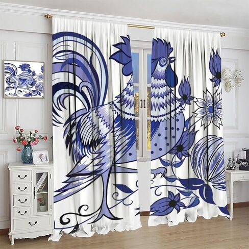 Rooster Curtains Rustic Farm Sunflower Chicken Pattern Window Treatments for Bedroom Living Room Kitchen Watercolor Painting Décor Drapes 2 Panel Sets Total Size 42" x 45" in Saudi Arabia