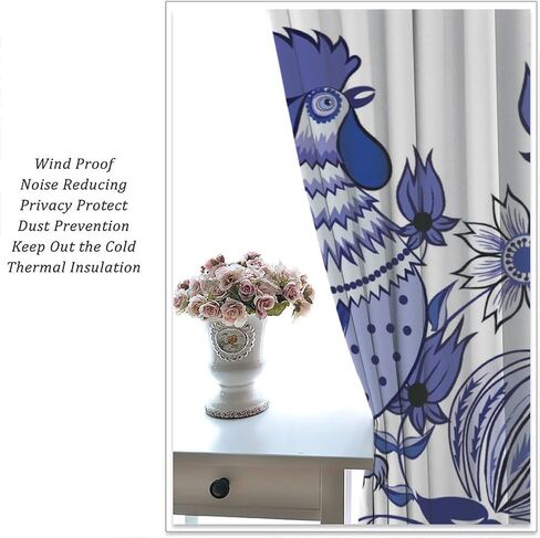 Rooster Curtains Rustic Farm Sunflower Chicken Pattern Window Treatments for Bedroom Living Room Kitchen Watercolor Painting Décor Drapes 2 Panel Sets Total Size 42" x 45" in Saudi Arabia