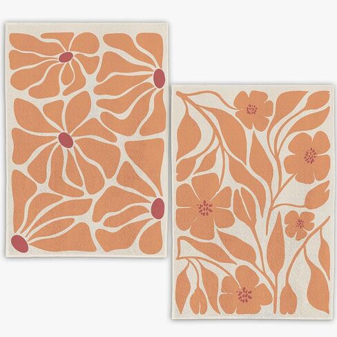 Boho Floral Kitchen Towels Set of 2- Black Floral Hand Towels, Beige Dish Towels, Decorative Kitchen Towels, Botanical Decorative Kitchen Towels, Boho Hand Towels for Bathroom, 16×24 Inches in Kuwait