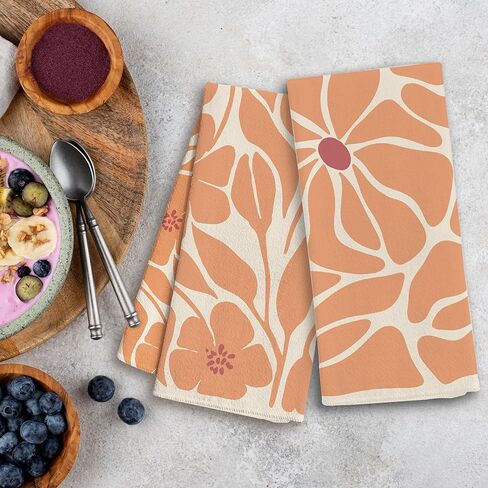 Boho Floral Kitchen Towels Set of 2- Black Floral Hand Towels, Beige Dish Towels, Decorative Kitchen Towels, Botanical Decorative Kitchen Towels, Boho Hand Towels for Bathroom, 16×24 Inches in Kuwait
