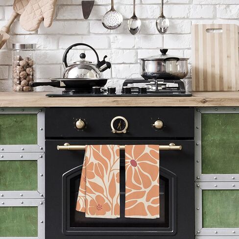 Boho Floral Kitchen Towels Set of 2- Black Floral Hand Towels, Beige Dish Towels, Decorative Kitchen Towels, Botanical Decorative Kitchen Towels, Boho Hand Towels for Bathroom, 16×24 Inches in Kuwait