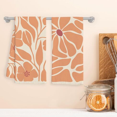 Boho Floral Kitchen Towels Set of 2- Black Floral Hand Towels, Beige Dish Towels, Decorative Kitchen Towels, Botanical Decorative Kitchen Towels, Boho Hand Towels for Bathroom, 16×24 Inches in Kuwait