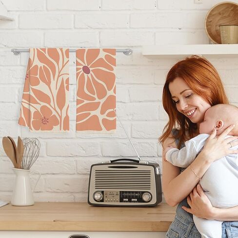 Boho Floral Kitchen Towels Set of 2- Black Floral Hand Towels, Beige Dish Towels, Decorative Kitchen Towels, Botanical Decorative Kitchen Towels, Boho Hand Towels for Bathroom, 16×24 Inches in Kuwait