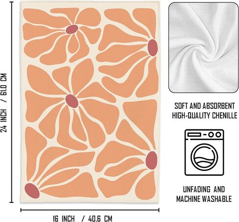 Boho Floral Kitchen Towels Set of 2- Black Floral Hand Towels, Beige Dish Towels, Decorative Kitchen Towels, Botanical Decorative Kitchen Towels, Boho Hand Towels for Bathroom, 16×24 Inches in Kuwait