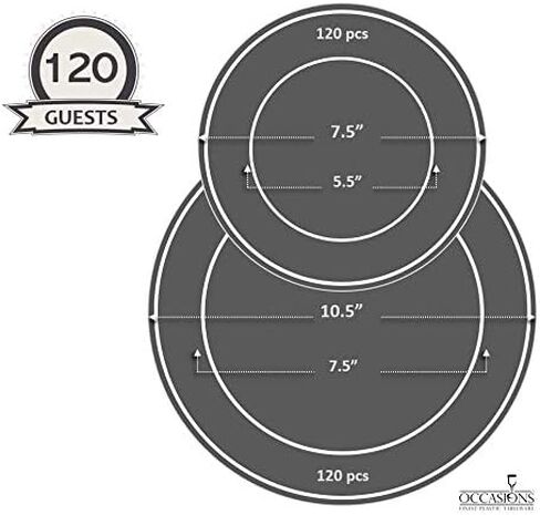 OCCASIONS 240 Plates Pack,(120 Guests) Heavyweight Premium Wedding Party Disposable Plastic Plates Set -120 x 10.5'' Dinner + 120 x 7.5'' Salad/Dessert (Ivory & Gold Rim) in Saudi Arabia
