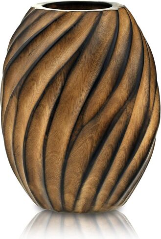 Mesmerizing Hand-Carved Spiral Brown Mango Tree Wood Vase in Saudi Arabia