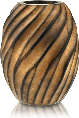 Mesmerizing Hand-Carved Spiral Brown Mango Tree Wood Vase in Saudi Arabia