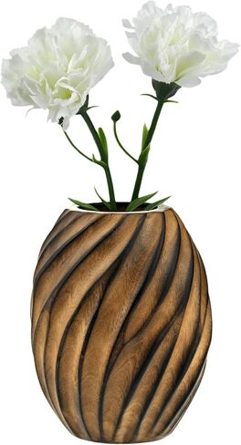 Mesmerizing Hand-Carved Spiral Brown Mango Tree Wood Vase in Saudi Arabia