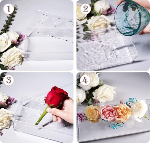 Rectangular Floral Centerpiece for Dining Table - 12Inches Long Acrylic Modern Vase - Rectangular Vase- Low Floral Vases for Centerpieces Decorative in Saudi Arabia