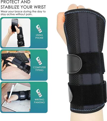 HiRui Wrist Brace for Carpal Tunnel Arthritis, Wrist Support with Splints Compression Hand Support for Tendonitis Sprain, Fits Day&Night Sleep Support, Adjustable (Medium, Right Hand (Pack of 1)) in Saudi Arabia