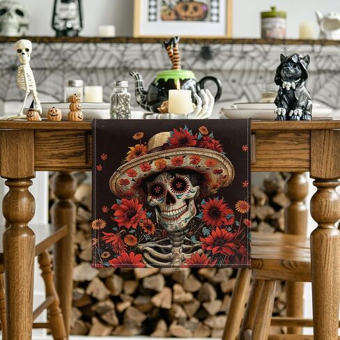 وضع Artoid الزهور قبعات سومبريرو السكر الجمجمة يوم الموتى الجدول عداء، ديا دي لوس Muertos المطبخ المكسيكي طاولة الطعام الديكور لديكور المنزل الطرف 13x72 بوصة in Saudi Arabia