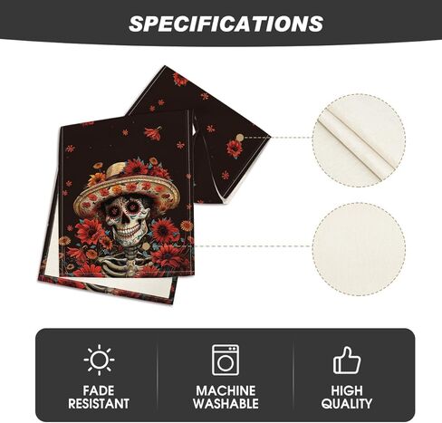 وضع Artoid الزهور قبعات سومبريرو السكر الجمجمة يوم الموتى الجدول عداء، ديا دي لوس Muertos المطبخ المكسيكي طاولة الطعام الديكور لديكور المنزل الطرف 13x72 بوصة in Saudi Arabia