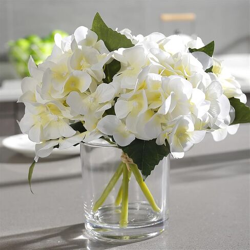 "N/A" GreenHouzz Artificial Flowers in Clear Glass Vase with Faux Water Silk Hydrangea Arrangement Centerpiece Decorations for Home Wedding Office Table (Cream) in Saudi Arabia