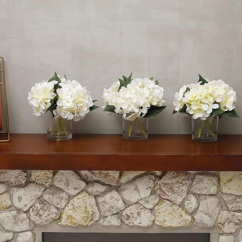 "N/A" GreenHouzz Artificial Flowers in Clear Glass Vase with Faux Water Silk Hydrangea Arrangement Centerpiece Decorations for Home Wedding Office Table (Cream) in Saudi Arabia