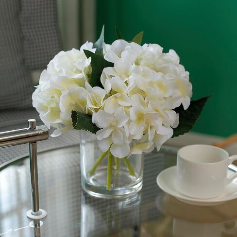 "N/A" GreenHouzz Artificial Flowers in Clear Glass Vase with Faux Water Silk Hydrangea Arrangement Centerpiece Decorations for Home Wedding Office Table (Cream) in Saudi Arabia