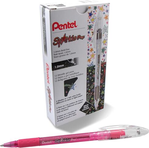 Pentel Sparkle Pop Metallic Gel Pen, (1.0mm) Bold Line, Black/Red Ink, Box of Pens (K91-DA) in Saudi Arabia